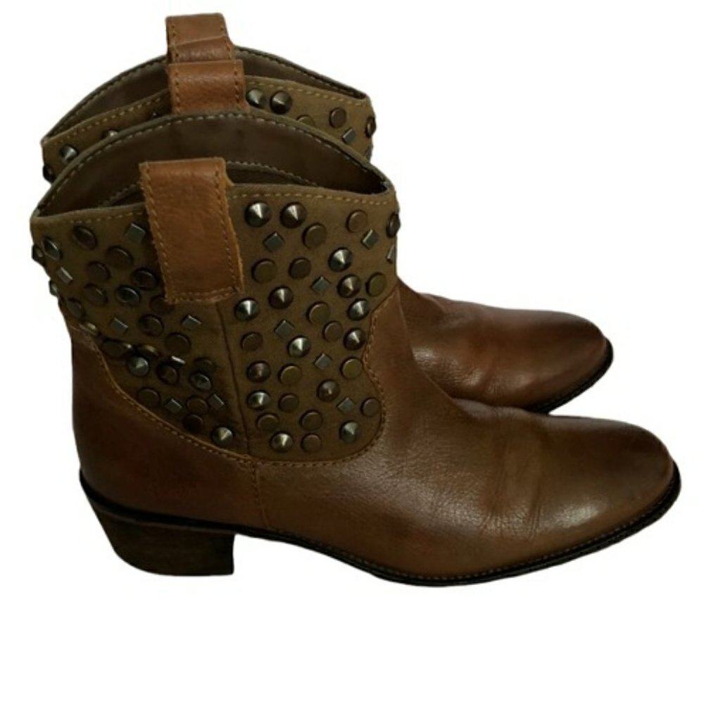 Zara Brown Leather Studded Bootie 38
